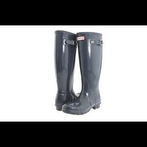 Hunter Graphite Gloss Tall Rain Boots, Size 7M